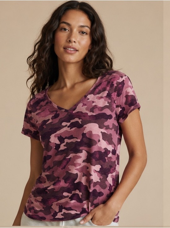 Sonoma Tops - Sonoma Everyday Tee Pink Camo V-Neck Top PXXL Women's Casual Short Sleeve